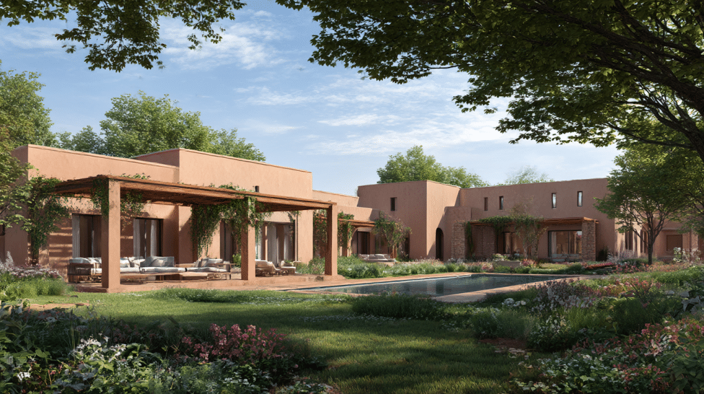 villa marrakech entourée d'une piscine et de jardins luxuriants