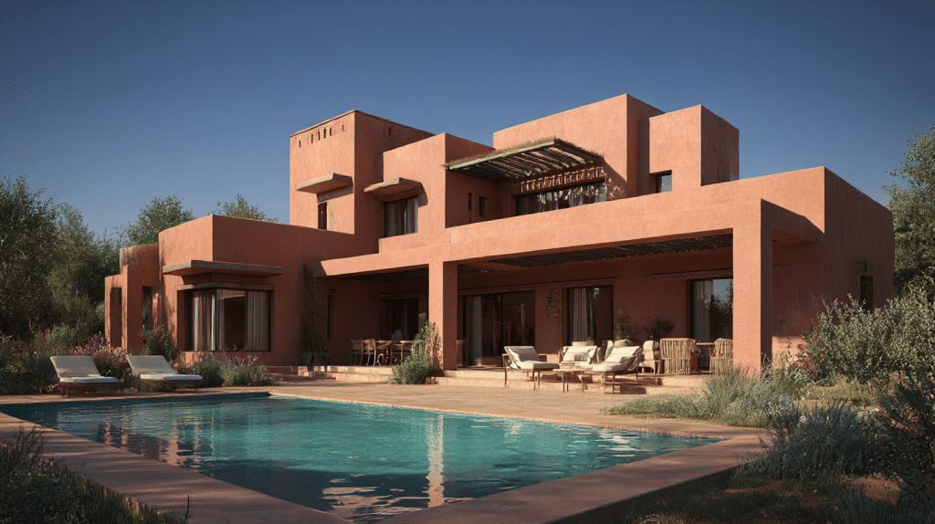 villa marrakech avec textures en tadelakt et vues sur le jardin