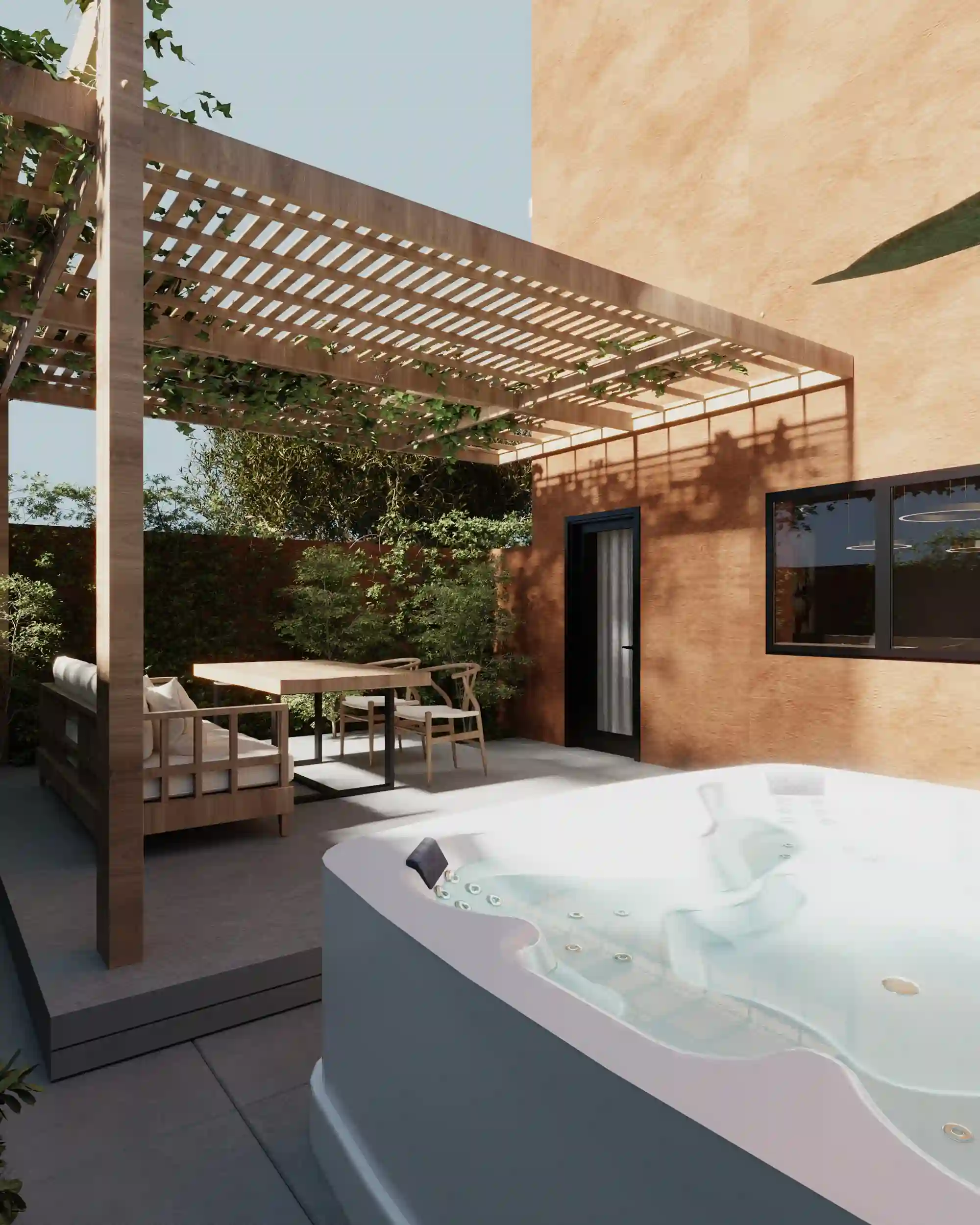 Cour et jacuzzi duplex